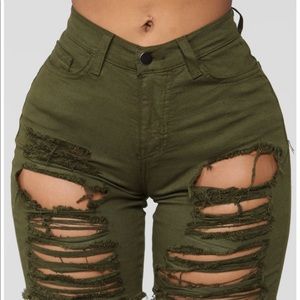 Green jean distressed shorts